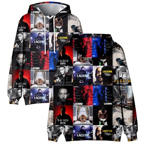 Lacrim Sweat à capuche pour hommes et femmes, vêtement de rue décontracté 3D à manches longues, sweat à capuche de tournée décontracté mode vêtement de rue, L