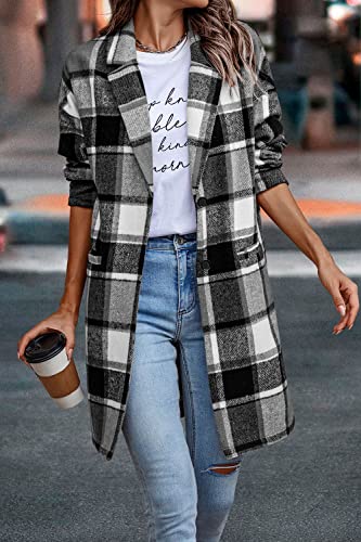PRETTYGARDEN Women Plaid Shacket Jacket Trendy Fall Casual Button Wool Blend Tartan Trench Coat Winter Clothing with Pockets