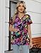 LOMON Scrubs for Women V Neck Print Scrub Tops Soft Knit Nurse Uniform Shirts with 3 Pockets Colorful Graffiti XL