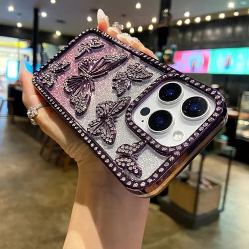 Coque iPhone 16 violette antichoc transparente motif papillon brillante