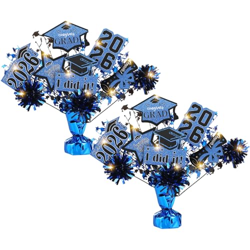Décorations bleues de remise de diplôme 2026 : lot de 2 centres de table lumineux DoubleFill