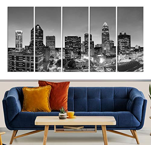 Amazon Com Charlotte Skyline Wall Art Canvas Print For Home Decor And Living Room Decoration Charlatte City Cityscape Wall Art Canvas Print Framed And Ready To Hang Handmade