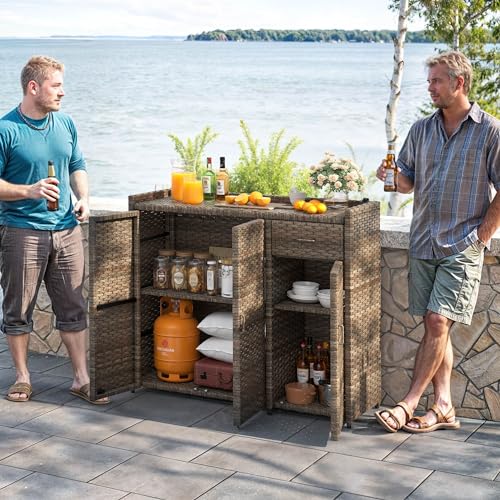 Yitahome MAYIHNCSBH Outdoor Storage Cabinet, Weather-Proof Rattan Bar Table With Two Doors, Adjustable Shelves & Foldable Drawer, Wicker Patio Storage Box thumb #6