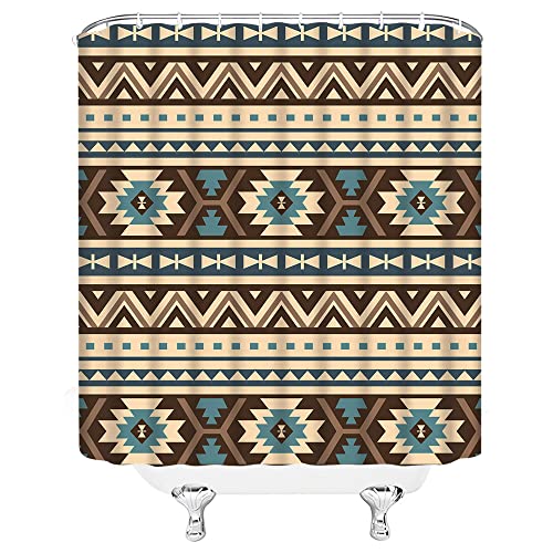 Nydszne Aztec Shower Curtain Boho Geometric Brown Beige Blue Modern Farmhouse Native American Southwestern Vintage Navajo Abstract Tribal Ethnic Bathroom Decor Fabric Curtain With Hooks #TOP2