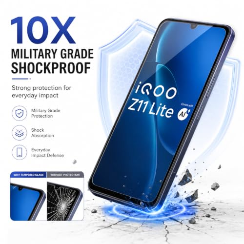 Image of FIRST MART Tempered Glass Screen Protector for iQOO Z11 Lite - Full-Glue Screen Guard, 3D Edge to Edge, Bubble-Free HD Clear, Case-Friendly, Black, Pack of 2