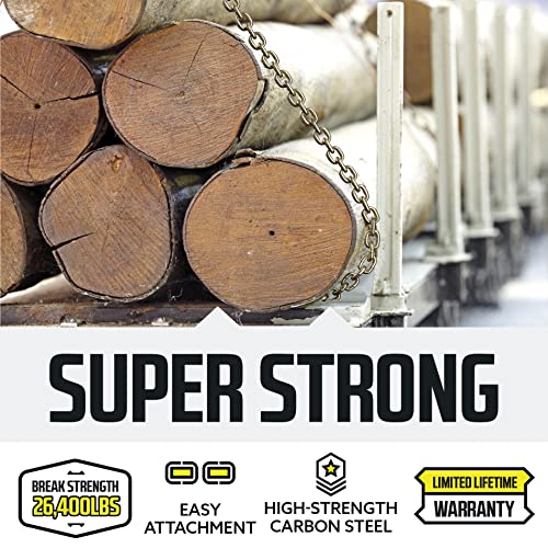 Dc Cargo Tie Down Transport Chains - Heavy Duty Tow Chain With 3/8" Grade 70 Chain, Log Chain Hooks, G70 Load Binder Chain Is 20 Ft Long, 6,600 Lbs Wll (Pack Of 2) #TOP3