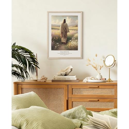 Jesus Walking With Me Wall Art Christian Wall Decor Religious Canvas Pictures Jesus Portrait Poster Catholic Prints Lds Christ Painting for Living Room Bedroom 12x16 Inch Framed by Pesiou - Used condition - Image 5