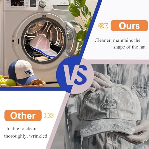 Hat Washer Cage for Washing Machine, Baseball Cap Washing Cage with Laundry Mesh Bag, Hat Cleaner for Flat & Curved Hats, Hat Holder Hat Protector - 2 Pack
