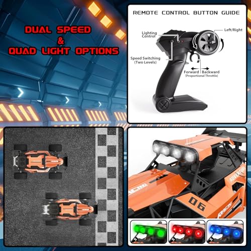 Image of RC Monster Truck, 1:12 Scale, Orange, 2WD, 25 km /h, with LED Lights, 7.4V Battery, for Kids Ages 3+