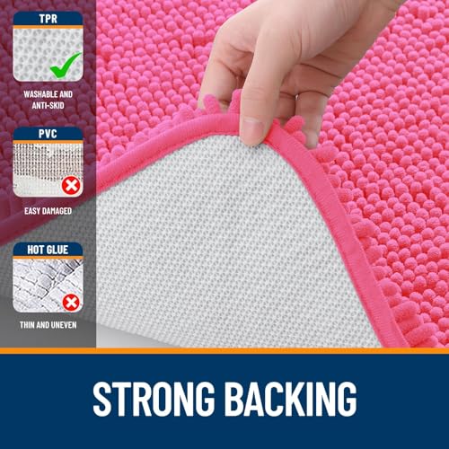 Image of OLANLY Bathroom Rugs Sets 2 Piece, Soft Absorbent Chenille Bath Mats and U-Shaped Contour Toilet Mat Area Rug Set, Machine Washable Bath Carpet, Home Decor Accessories(36 inchx24 inch+24 inchx20 inch, Hot Pink)
