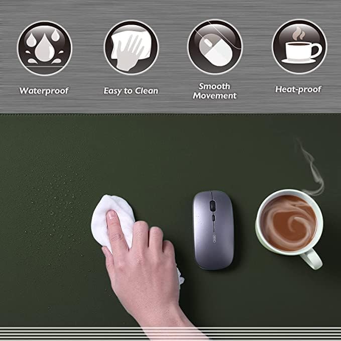 Image of AROPANA Vegan Leather Desk Mat | Large Reversible Mouse Pad & Computer Table Protector | Dual-Side Waterproof Extended Laptop Pad with Edge-Stitched Design (80x40CM, Deep Green & Grey)