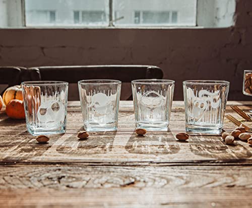 Disney The Nightmare Before Christmas Characters 9-Ounce Whiskey Rock Glasses, Set Of 4 | Old Fashioned Lowball Tumblers For Home Bar #TOP1