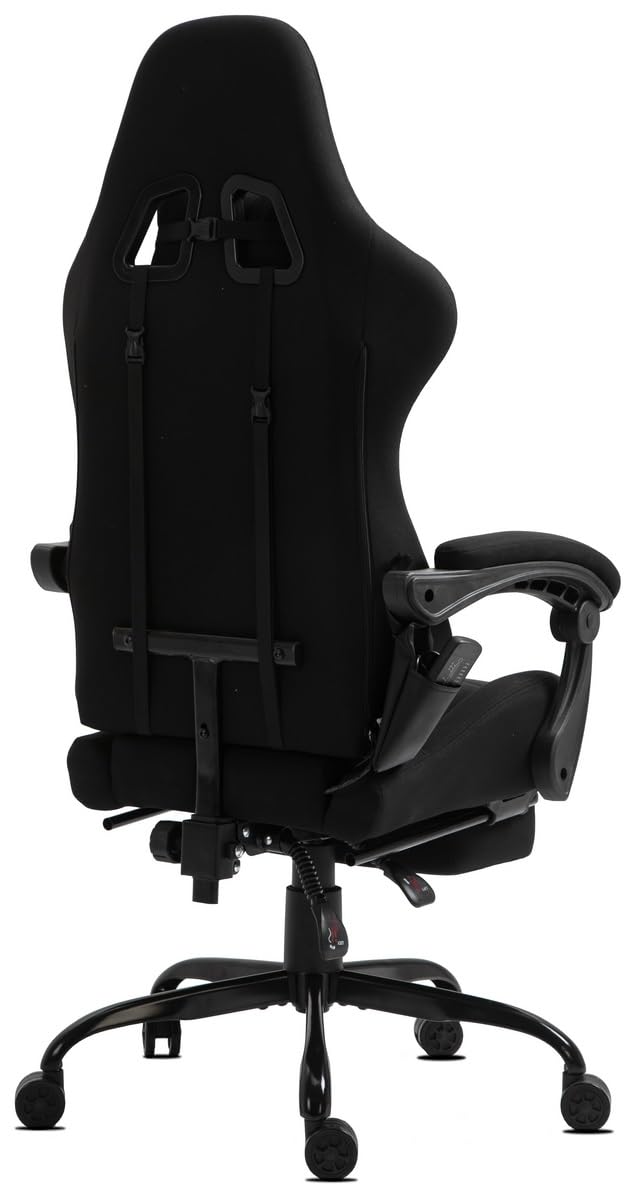 Delman Gaming Chaise Racing Chaise de Bureau Chaise d'ordinateur Fonction Massage avec 6 Points de Vibration Fauteuil de Direction Tissu Repose-Pieds Ergonomique 1036 (Black)