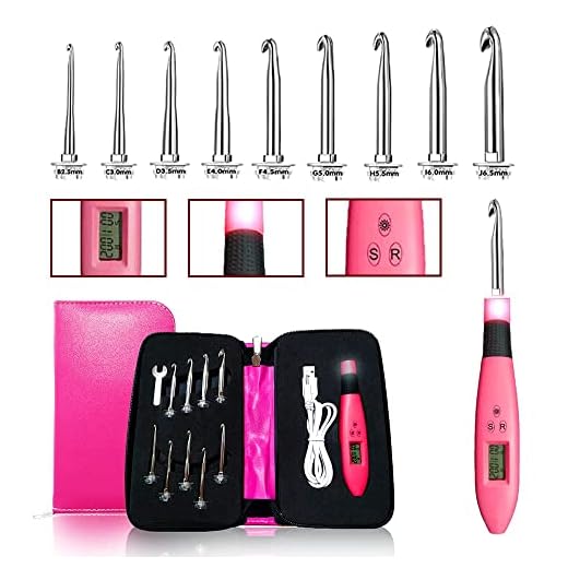 9 Sizes Digital Crochet Hooks 2.5-6.5mm, Lighted Crochet Hooks for Stitch & Row Counting with Case