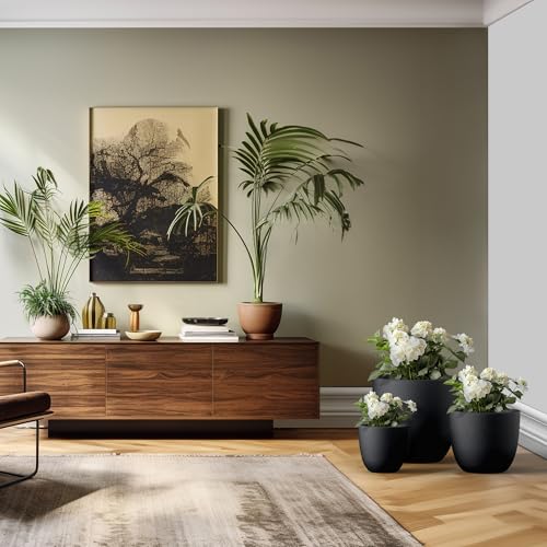 Image of Kante Set of 3 Black Concrete Bowl Planters 18 inch 14 inch 18 inch Dia