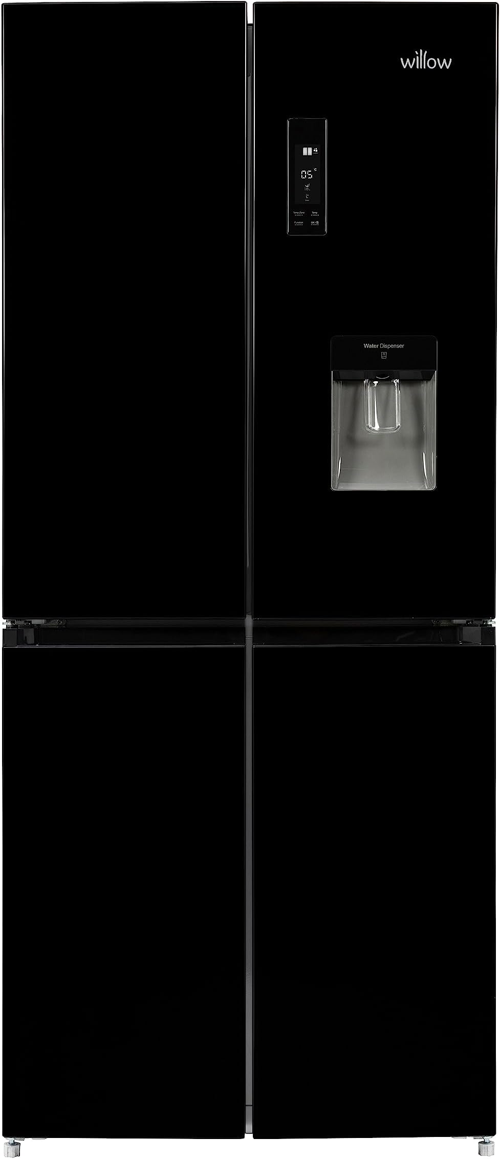 Willow WSBS4MDB 418L Total No Frost American Style Fridge Freezer with Adjustable Thermostat, Water Dispenser, Mark-Proof Finish, 2 Years Warranty - Black