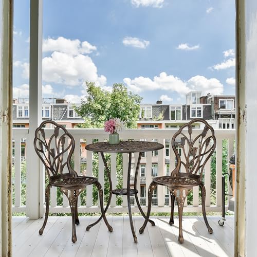 Relaxdays Mesa y Sillas Terraza, Conjunto Jardín Exterior, Aluminio Fundido, Muebles Patio Diseño Antiguo, Negro/Bronce - imagen 3