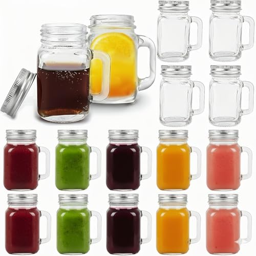Kingrol Lot de 16 mini verres à shot Mason Jar de 60 ml avec couvercles, bocaux en verre pour boissons, desserts, bougies, loisirs créatifs