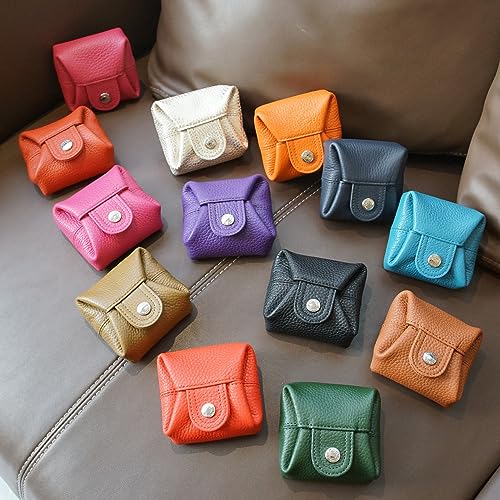 Image of Cockatoo Genuine Leather Coin Pouch Change Holder, Mini Snap Pocket Wallet for Men Women (Aurora Red, Set of L&S)