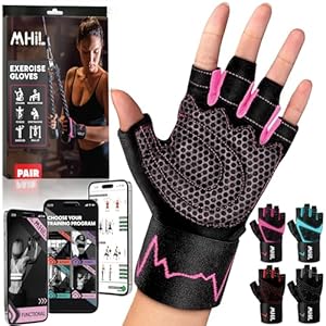 MhIL Workout Gloves for Women – Comfortable Gym Gloves for Women with Hand Protection and Enhanced Grip – Weight Lifting Glove for Womens with Wrist Wraps Support for Safety, Hygiene and Style