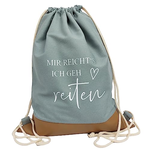 Partybob Turnbeutel mit Borte - Mir reichts Ich geh reiten (Grau-Braun)