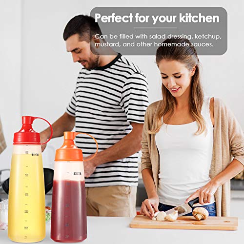 Condiment Squeeze Bottle Wide Mouth, Ondiomn 2 Pack Clear Squeeze Bottles for Condiments, Paint, Ketchup, Mustard, Oil, Sauces, Paint, Resin, Baking, Cake Decorating, Cleaning, BPA Free-Food Grade