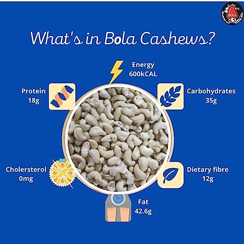 Image of BOLA 100% Natural & Crunchy Whole Scorched White Cashew Nuts SW 400, 1 kg (500g x 2)