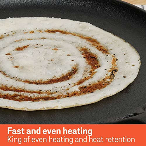 Image of Meyer Pre-Seasoned Cast Iron Flat Dosa /Roti /Chapati Tawa Pan with 2 Side Handle, Dosa Kallu, Iron Tawa Big Size | Gas and Induction Compatible | 30cm, Black