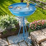 Large Bird Bath Bowl Standing,18" W Cast Iron Birdbaths for Outdoors,Rustproof-Vintage Blue
