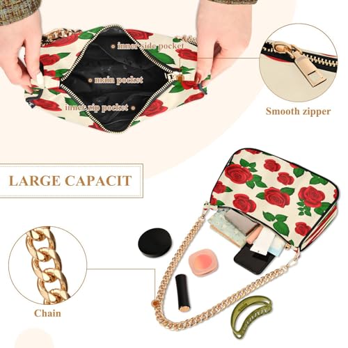 Shoulder Bags for Women Red Roses Tote HandBag Shoulder Bags purse with Chain Zipper Closure4