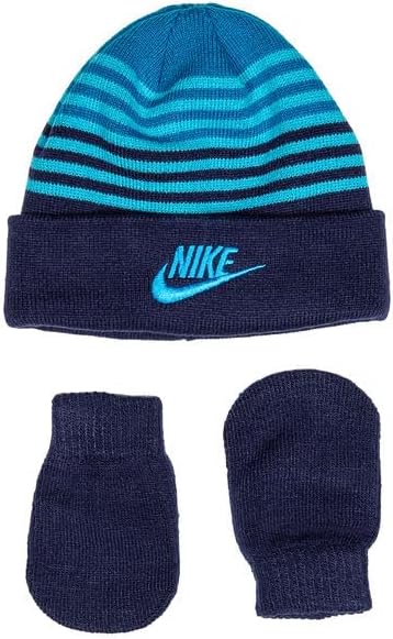 Nike Infant Beanie & Mittens 2-Piece Set – Blue Void – Infants (One Size Fits All)