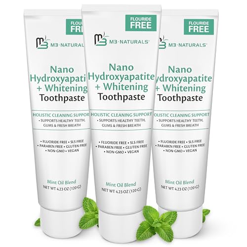 Nano Hydroxyapatite Fluoride Free Whitening Toothpaste + Calcium, Non-GMO, Vegan, Paraben Free, 4.23 oz (120 g) 3 Pack by M3 Naturals