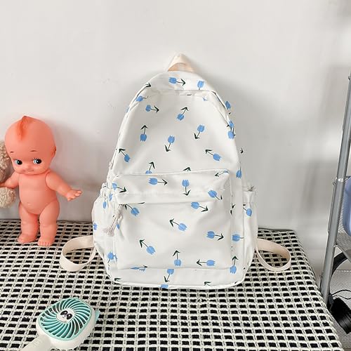 Cute Flowers Backpack 2025 Floral Print Kawaii Aesthetic Backpack Leisure Daypack Travel Bag Large Capacity4