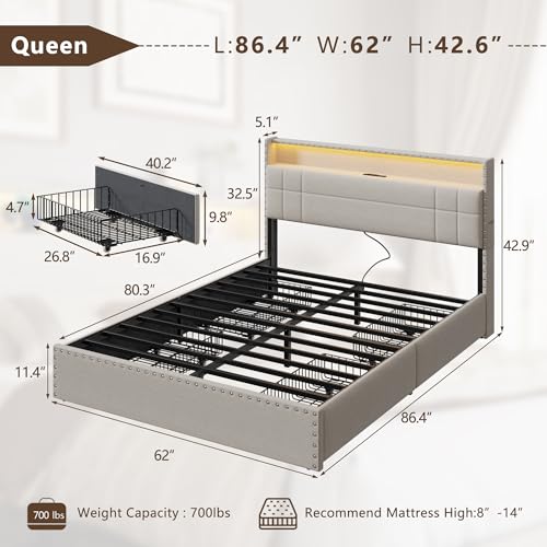 Forestell-Queen-Bed-Frame-with-Headboard-Upholstered-Platform-Bed-with-4-Storage-Drawers-Built-in-LED-Lights-Charging-Station-Metal-Slats-Support-No-Box-Spring-Needed-Beige-Cama-Queen-Size