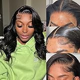 Caijuxing HD Transparent Lace Frontal Wig 13 ×4 Body Wave Lace Front Wigs for Black Women Body Wave Frontal Wig Human Hair Natural Hairline 100% Remy Hair 150% Density Natural Color (16 Inch)