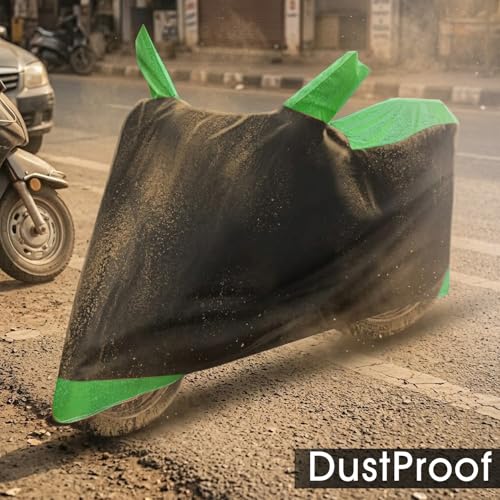 Image of Auto Hub Bike Cover Compatible with Bajaj Dominar 400 with Mirror Pocket, Dustproof, Heat Resistant, Triple Stitched, Dominar 400 Bike Cover- Black, Green