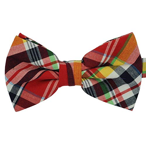 Ecravate Noeud Papillon Homme Madras Traditionnel en Coton, 12x6cm, Pré-noué, Réglable, Fermeture à Crochet. Rouge