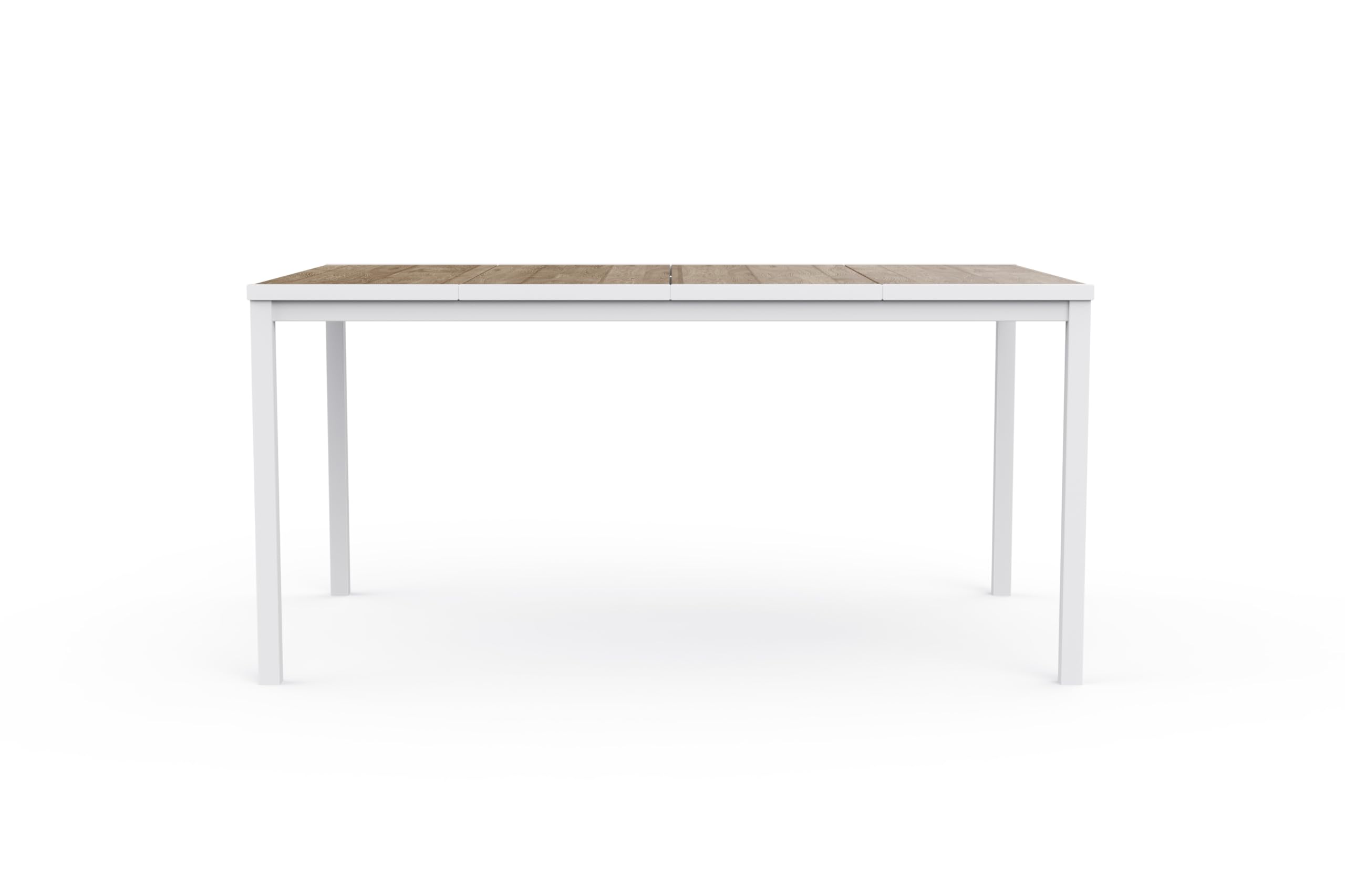 Keter Porto Tavolo da Pranzo Esterno per Giardino e Terrazza, 160x95x75H cm, Adatto per 6 Persone, Piano in Finitura Effetto Legno, Struttura in Metallo Bianca