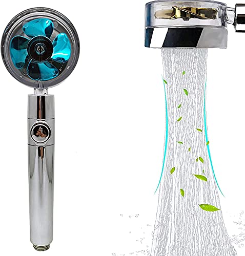 Propeller Driven Handheld Shower Head High Pressure - Shower Head Premium Turbocharged，360 Degrees Rotating Shower Head， Excellent for Low Water Pressure And Water Saving (Blue)