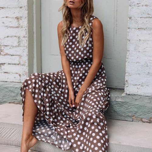 Robe longue sans manches imprimée à pois pour soirée d'été - 2