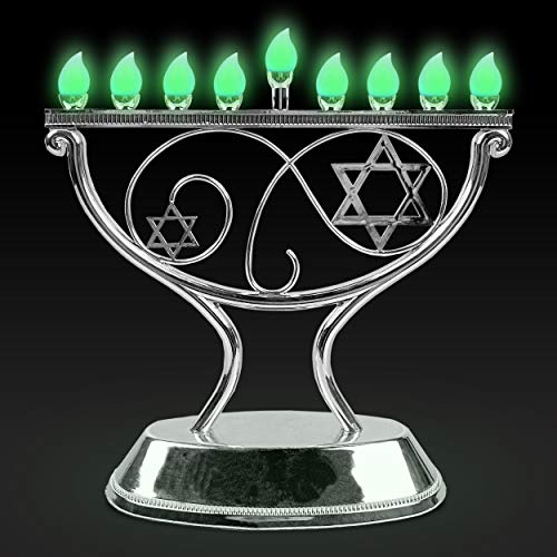 Ner Mitzvah Led Electric Hanukkah Menorah - Color Changing Led Traditional Whimsical Channukah Menorah With Remote - Battery Or Usb Powered - Included - Silver #TOP6