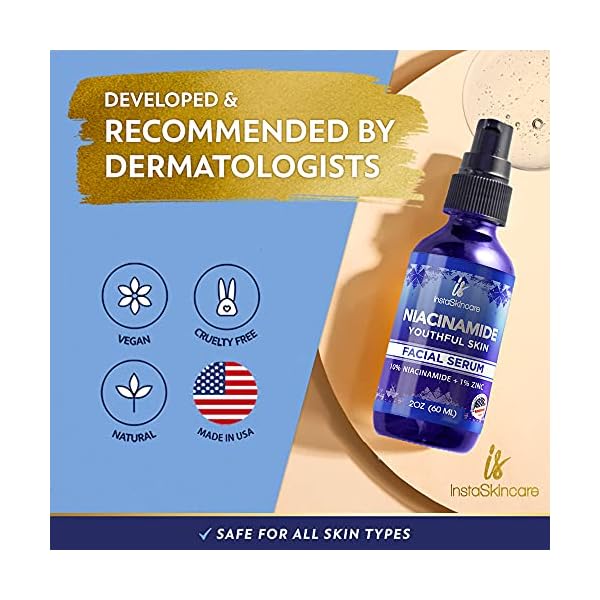 Niacinamide-Serum-for-Face-10-with-Zinc-1-Vitamin-B3-Facial-Serum-for-Acne-Treatment-Dark-Spot-Remover-2-oz-InstaSkincare DOUBLE SIZED (2Oz) Niacinamide Serum for Face 10% with Zinc 1% Vitamin B3 Brightening Serum for for Acne, Dark Spots, Tone, Texture and Hydrating