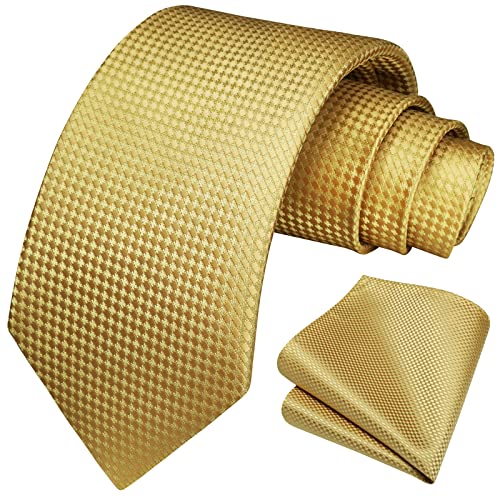 Image of HISDERN Ties for Men Solid Houndstooth Neckties Handkerchief Formal Business Tie & Pocket Square Set Wedding Party