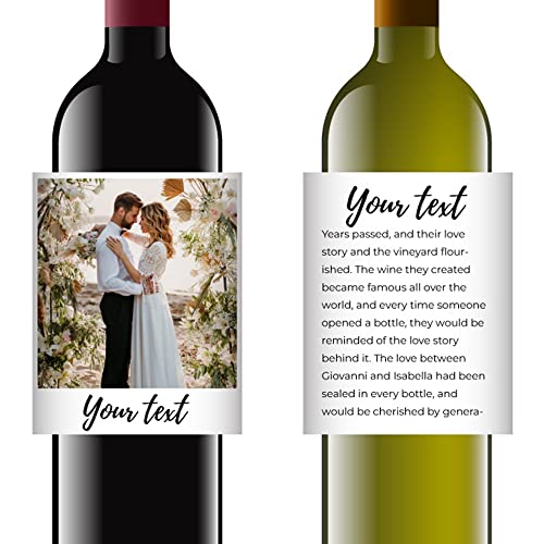 Custom Wine photo Label Unique Gift Wine Bottle Labels Waterproof Personalized Wine Sticker for Wedding, Engagement, Anniversary, Birthday, Baby Shower, Bridal Shower Gift with Custom Text