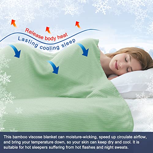 DANGTOP Cooling Blankets, Queen Size 100% Bamboo Blanket for All-Season, Cooling Blankets Absorbs Body Heat to Keep Cool on Warm Night Ultra-Cool Lightweight Blanket for Bed (90x90 inches, Bean Green)