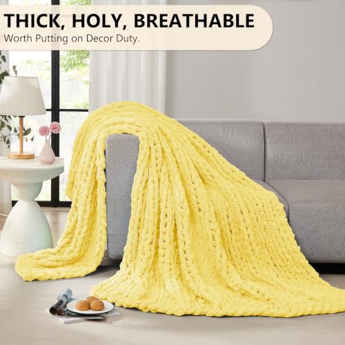 Image of L'AGRATY Chunky Knit Throw Blanket for Couch, 50 x 60 Inches, Egg Yellow