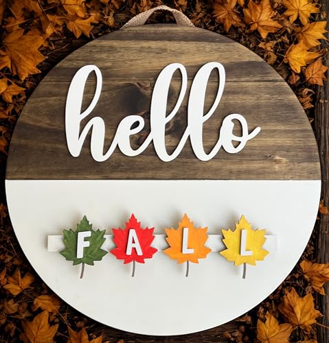 Seasonal Charm Interchangeable Welcome Sign – Rustic Round Wooden Wall Decor with Hello Message for Year-Round Home Styling - Image 4