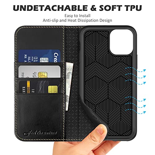 Shieldon Case For Iphone 11 6.1", Genuine Leather Iphone 11 Wallet Case Kickstand Rfid Blocking Credit Card Holder Magnetic Shockproof Protective Case Compatible With Iphone 11 - Retro Black #TOP7