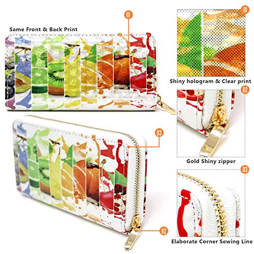 Mirmaru Women’s Holographic 3D Long Clutch Wallet Zipper Closure Card Slots Zippered Coin Pouch (183, Fruits) #TOP2