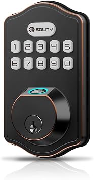 Solity Smart Digital Electronic Deadbolt Door Lock, Keyless Entry, Auto Lock, 50 Custom Codes & Fingerprints, Easy Installation, Keypad for Front & Back Door, AT10 Oil Rubbed Bronze